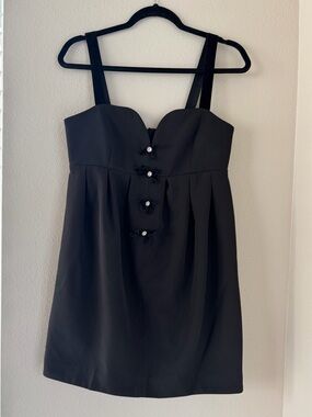 Zara Black Sweetheart Mini Dress with Decorative Buttons